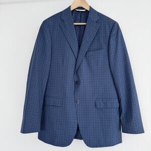 Samuelsohn Sport Coat Mens 40R Blue Gingham Plaid Beckett Blazer Dinner Jacket